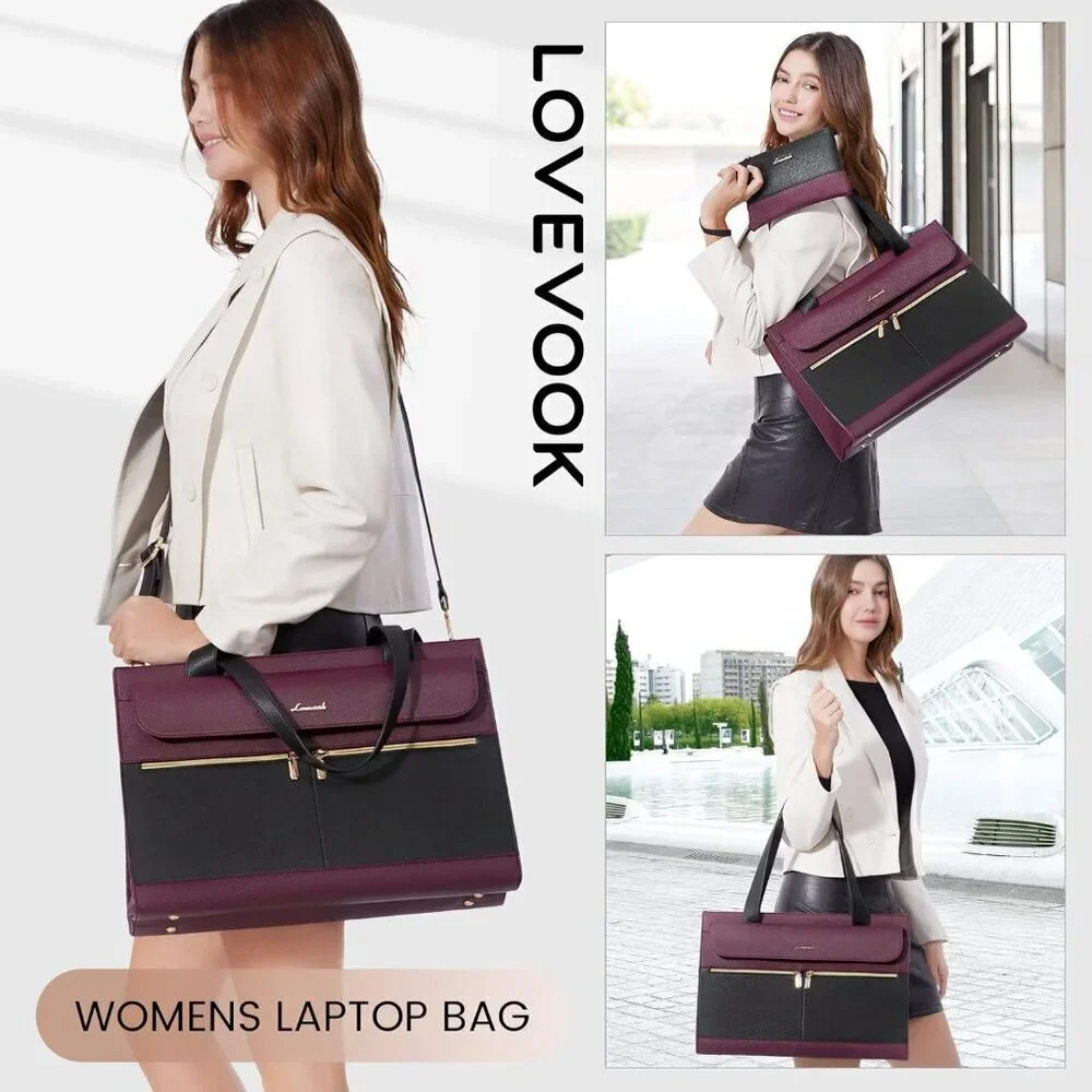 Women Laptop Tote Bag 15.6 Inch Leather Waterproof Organizer Work Office
